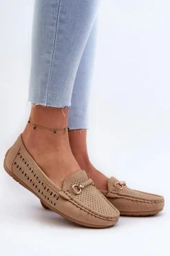 New Mokasyny Damskie Ażurowe Z Ozdobą Brązowe Kaydance Damskie Loafersy Damskie|Mokasyny Damskie Skórzane