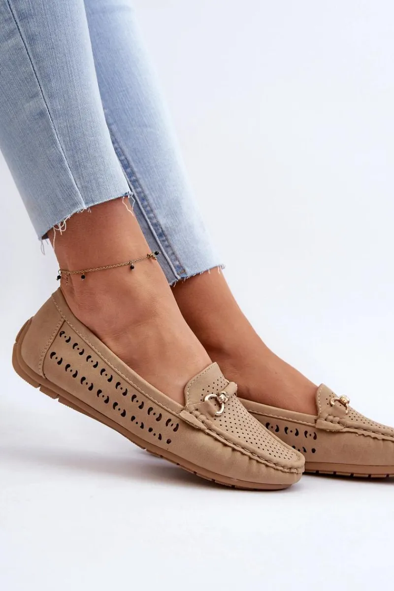 New Mokasyny Damskie Ażurowe Z Ozdobą Brązowe Kaydance Damskie Loafersy Damskie|Mokasyny Damskie Skórzane