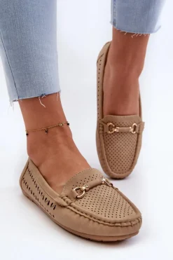 New Mokasyny Damskie Ażurowe Z Ozdobą Brązowe Kaydance Damskie Loafersy Damskie|Mokasyny Damskie Skórzane