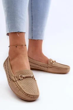 New Mokasyny Damskie Ażurowe Z Ozdobą Brązowe Kaydance Damskie Loafersy Damskie|Mokasyny Damskie Skórzane