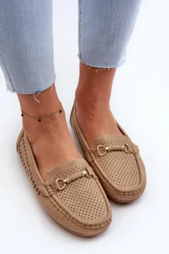 New Mokasyny Damskie Ażurowe Z Ozdobą Brązowe Kaydance Damskie Loafersy Damskie|Mokasyny Damskie Skórzane