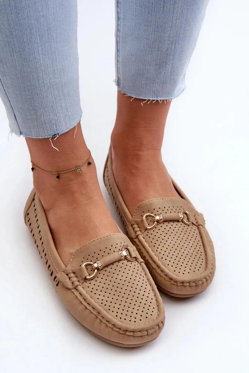 New Mokasyny Damskie Ażurowe Z Ozdobą Brązowe Kaydance Damskie Loafersy Damskie|Mokasyny Damskie Skórzane