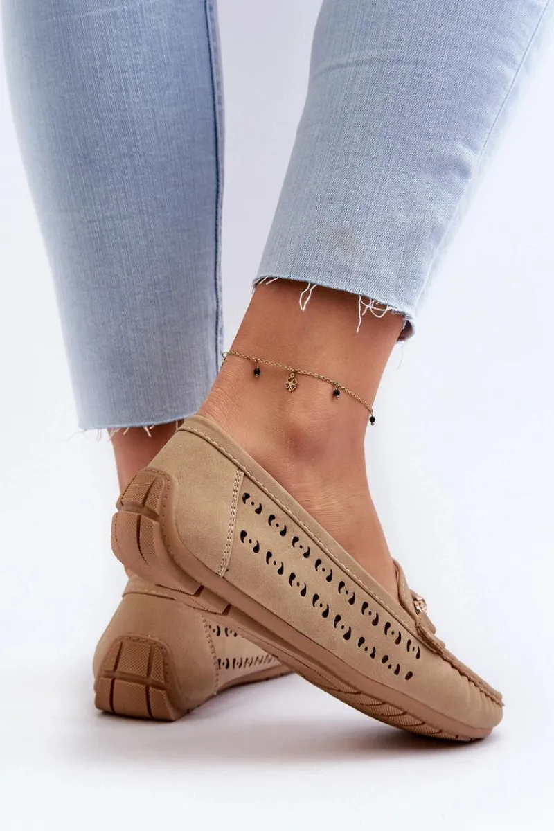 New Mokasyny Damskie Ażurowe Z Ozdobą Brązowe Kaydance Damskie Loafersy Damskie|Mokasyny Damskie Skórzane