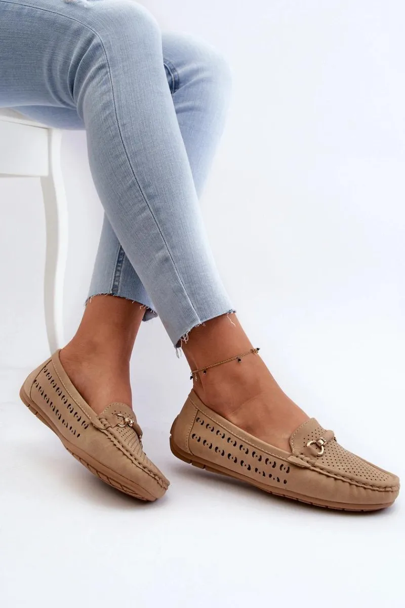 New Mokasyny Damskie Ażurowe Z Ozdobą Brązowe Kaydance Damskie Loafersy Damskie|Mokasyny Damskie Skórzane