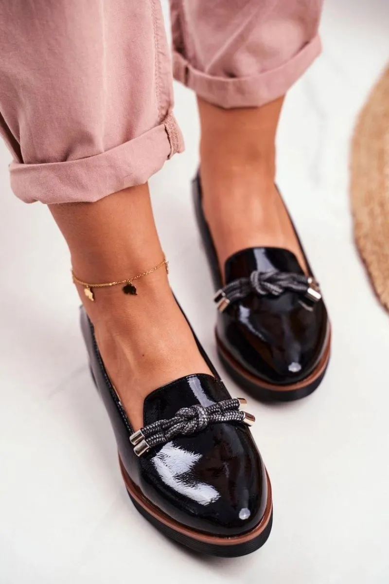 Sale Mokasyny Damskie Czarne Lakierowane Na Koturnie Abba Damskie Mokasyny Damskie Lakierowane