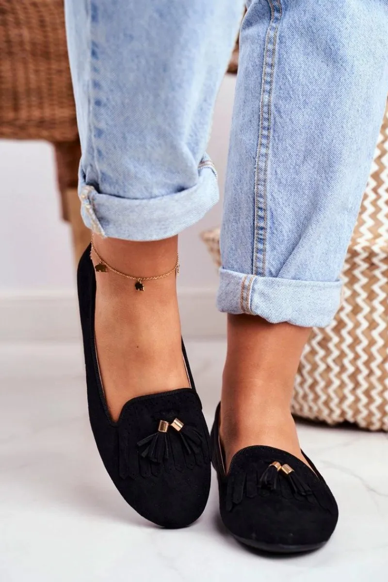 Online Mokasyny Damskie Czarne Lordsy Frędzle Therese Damskie Mokasyny Damskie Zamszowe