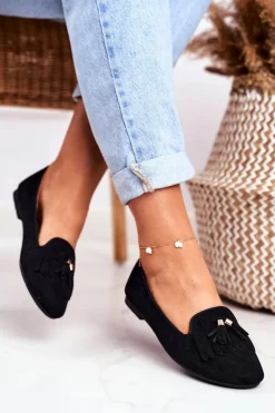 Online Mokasyny Damskie Czarne Lordsy Frędzle Therese Damskie Mokasyny Damskie Zamszowe