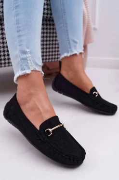Hot Boto Mokasyny Damskie Czarne Zamszowe Sonnero