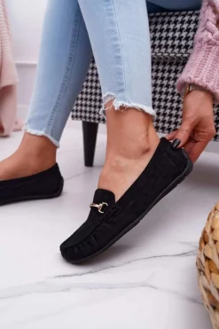 Hot Boto Mokasyny Damskie Czarne Zamszowe Sonnero