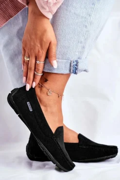 Best Evento Mokasyny Damskie Czarne Zamszowe Morreno