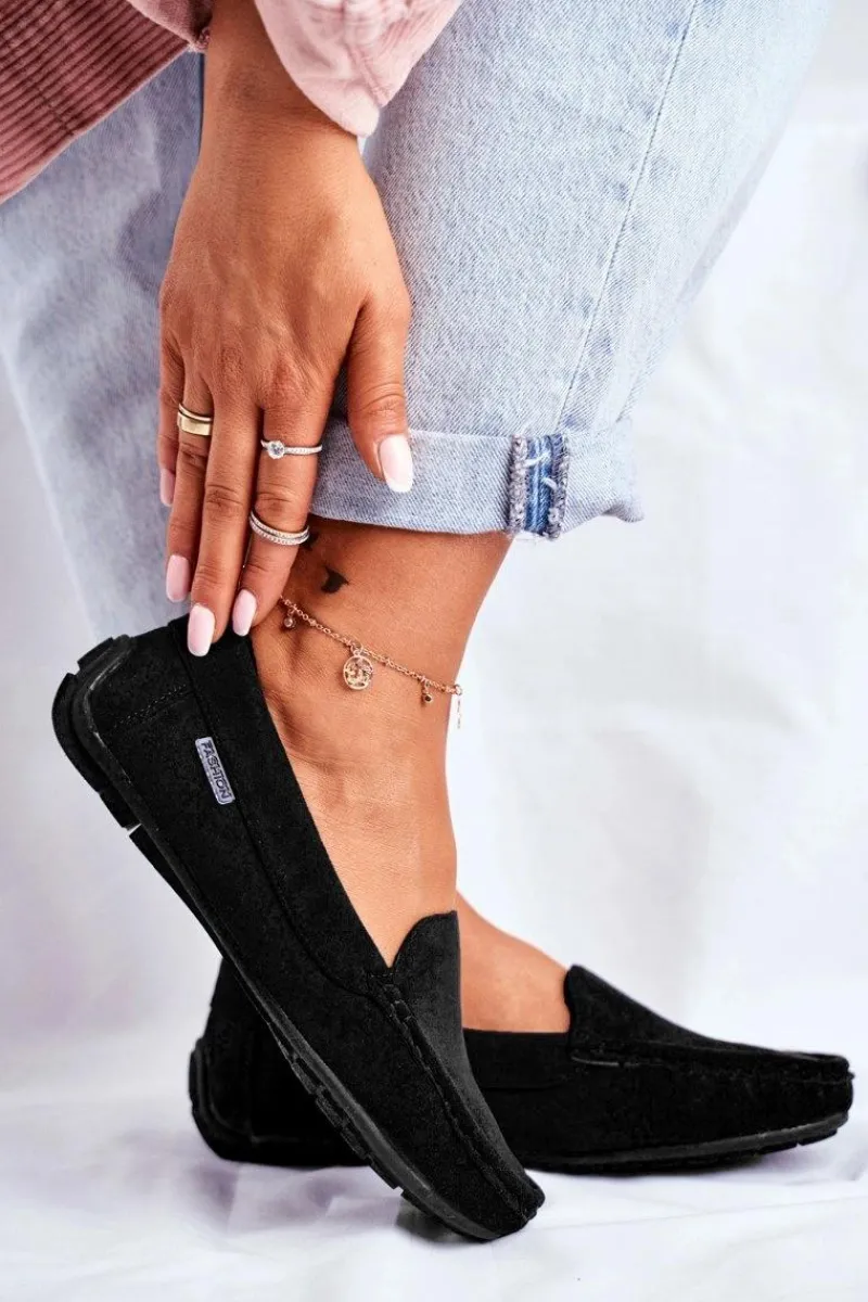 Best Evento Mokasyny Damskie Czarne Zamszowe Morreno