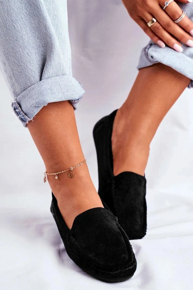 Best Evento Mokasyny Damskie Czarne Zamszowe Morreno