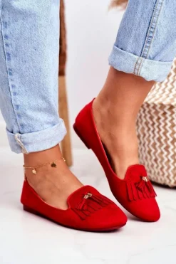 Outlet Mokasyny Damskie Czerwone Lordsy Frędzle Therese Damskie Mokasyny Damskie Zamszowe