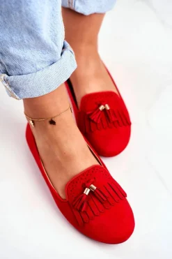 Outlet Mokasyny Damskie Czerwone Lordsy Frędzle Therese Damskie Mokasyny Damskie Zamszowe