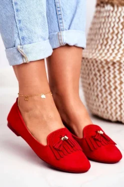 Outlet Mokasyny Damskie Czerwone Lordsy Frędzle Therese Damskie Mokasyny Damskie Zamszowe