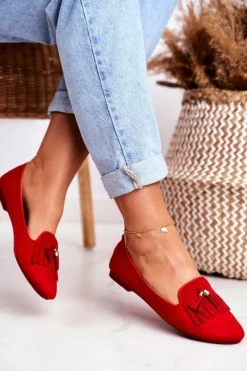 Outlet Mokasyny Damskie Czerwone Lordsy Frędzle Therese Damskie Mokasyny Damskie Zamszowe
