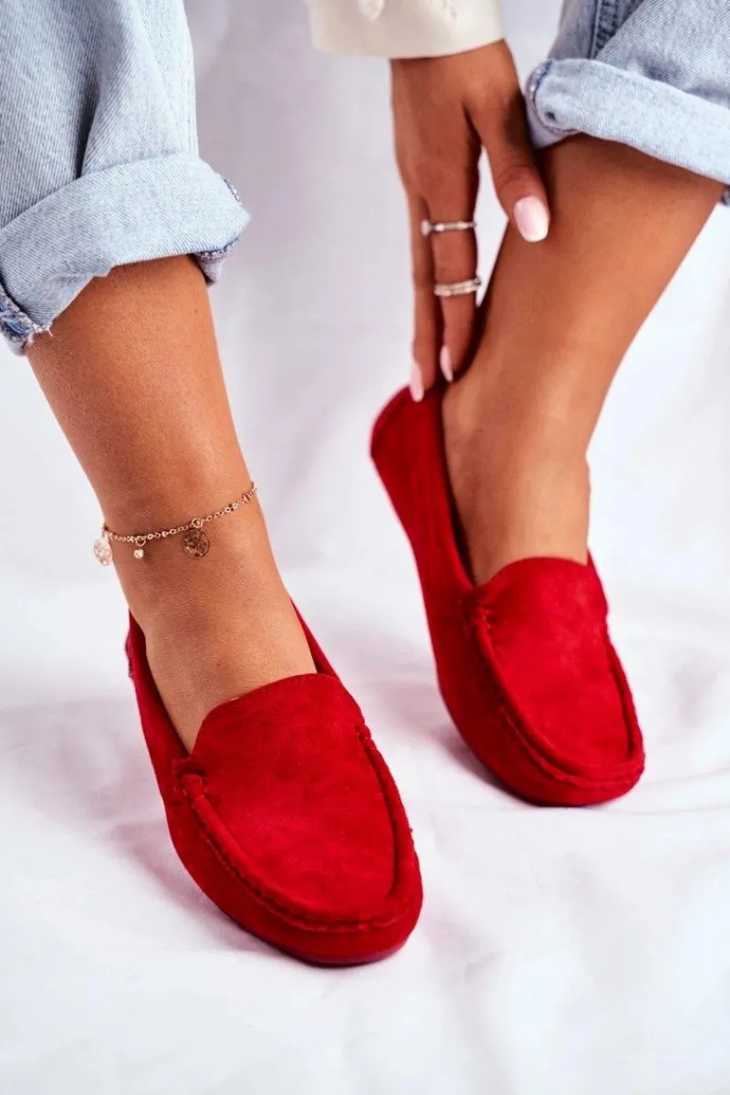 Loafersy Damskie|Mokasyny Damskie Zamszowe>Evento Mokasyny Damskie Czerwone Zamszowe Morreno