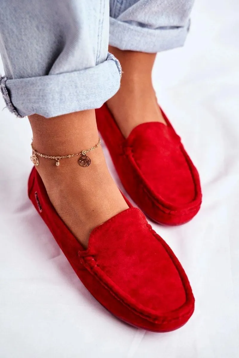 Loafersy Damskie|Mokasyny Damskie Zamszowe>Evento Mokasyny Damskie Czerwone Zamszowe Morreno