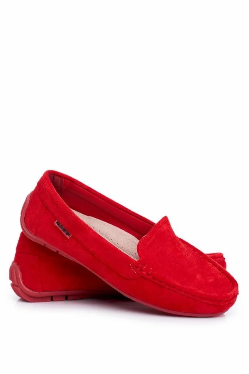 Loafersy Damskie|Mokasyny Damskie Zamszowe>Evento Mokasyny Damskie Czerwone Zamszowe Morreno