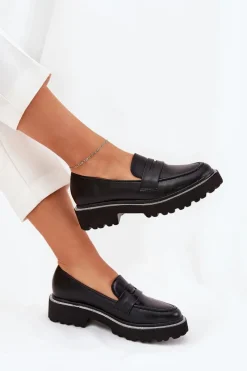 Clearance Mokasyny Damskie Eko Skórzane Z Cyrkoniami Czarne Wilamla Damskie Mokasyny Płaskie|Mokasyny Damskie Skórzane