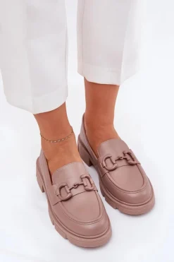 Online Mokasyny Damskie Eko Skórzane Z Ozdobnym Detalem Khaki Seftass Damskie Loafersy Damskie|Mokasyny Płaskie