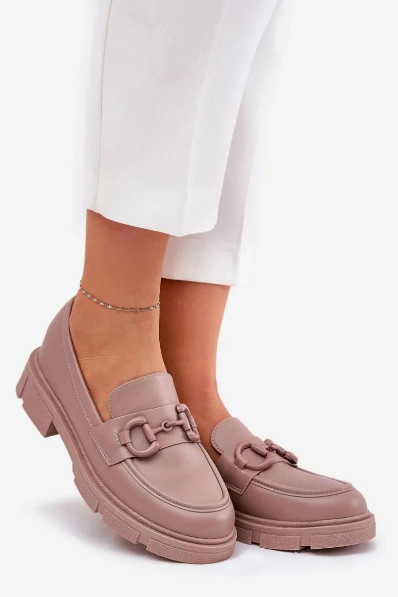 Online Mokasyny Damskie Eko Skórzane Z Ozdobnym Detalem Khaki Seftass Damskie Loafersy Damskie|Mokasyny Płaskie