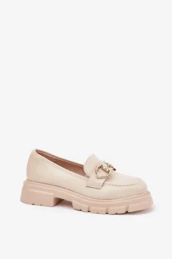 New Boto Mokasyny Damskie Eko Skórzane Ze Złotym Detalem Beżowe Ravalissea