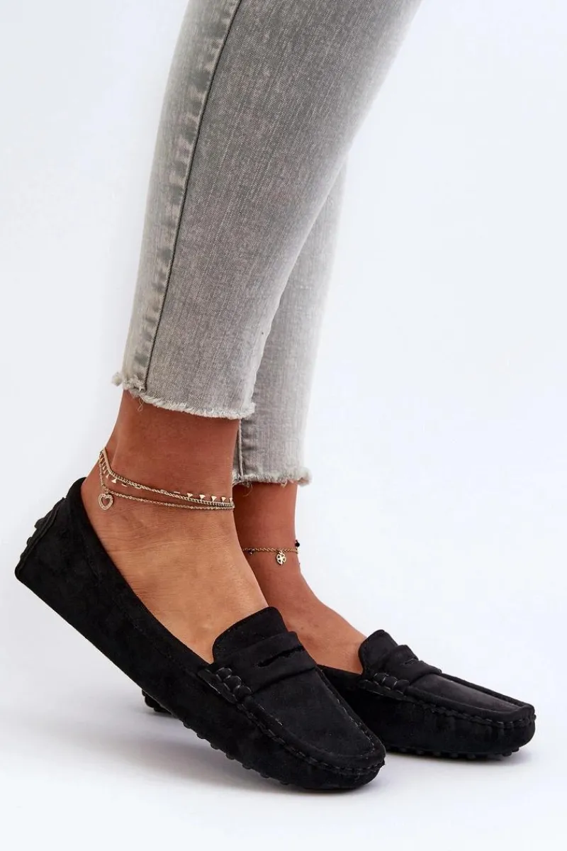 Discount Boto Mokasyny Damskie Eko Zamszowe Czarne Adelmarie