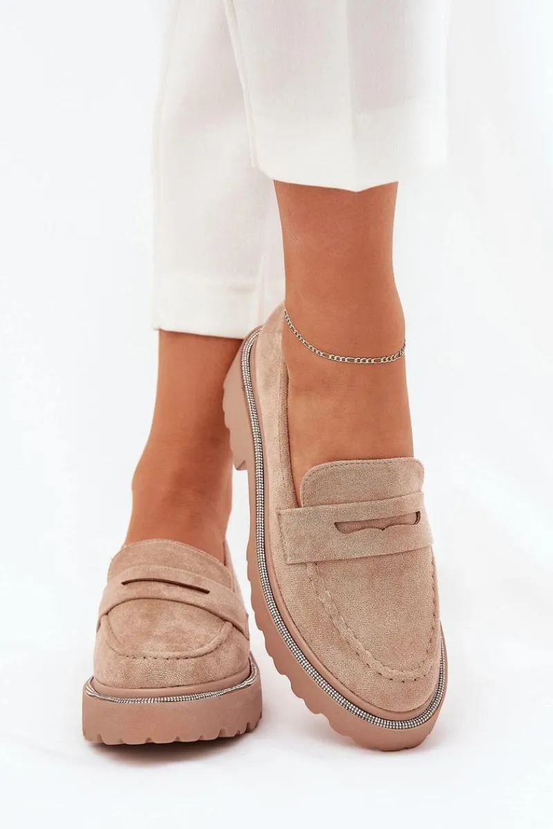 New Boto Mokasyny Damskie Eko Zamszowe Z Cyrkoniami Khaki Wilamla