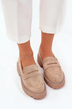 New Boto Mokasyny Damskie Eko Zamszowe Z Cyrkoniami Khaki Wilamla