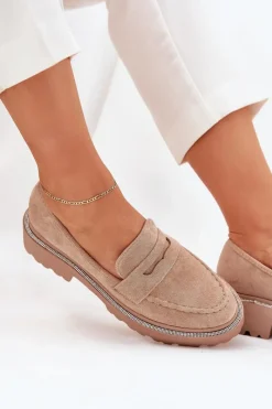 New Boto Mokasyny Damskie Eko Zamszowe Z Cyrkoniami Khaki Wilamla