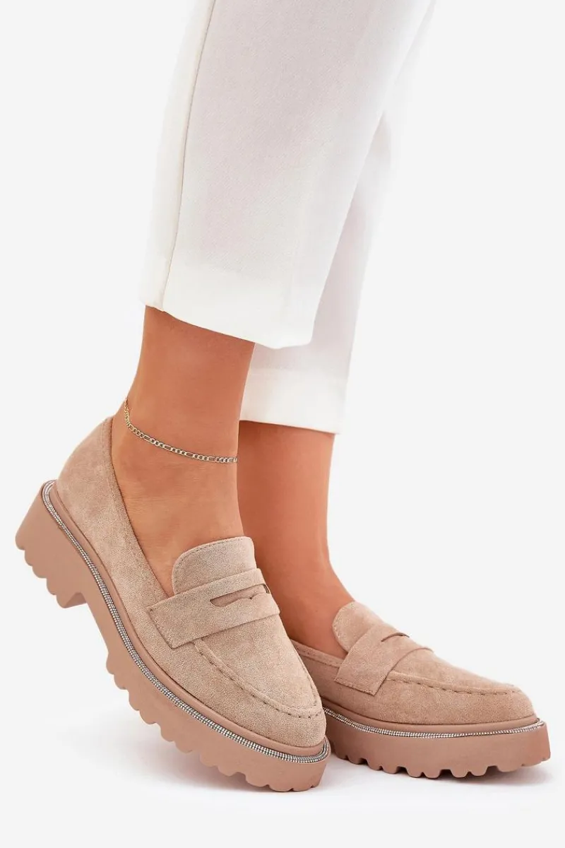 New Boto Mokasyny Damskie Eko Zamszowe Z Cyrkoniami Khaki Wilamla