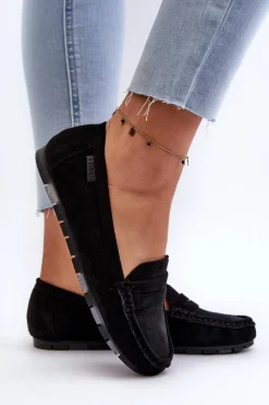 Loafersy Damskie|Mokasyny Damskie Zamszowe>Big Star Shoes Mokasyny Damskie Eko Zamszowe Big Star NN274929 Memory Foam System Czarne