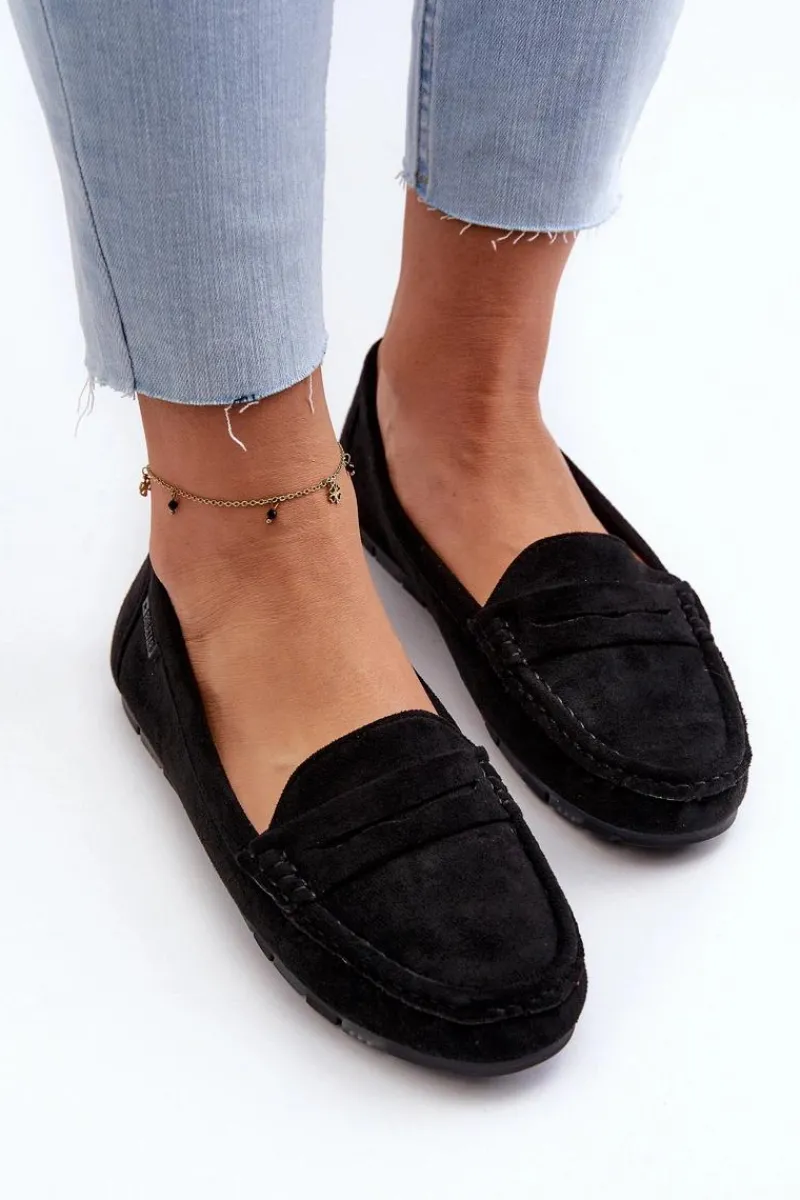 Loafersy Damskie|Mokasyny Damskie Zamszowe>Big Star Shoes Mokasyny Damskie Eko Zamszowe Big Star NN274929 Memory Foam System Czarne
