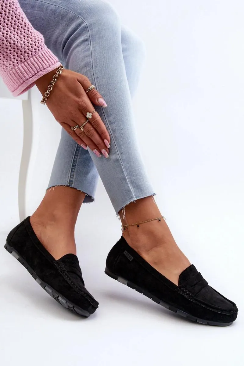 Loafersy Damskie|Mokasyny Damskie Zamszowe>Big Star Shoes Mokasyny Damskie Eko Zamszowe Big Star NN274929 Memory Foam System Czarne