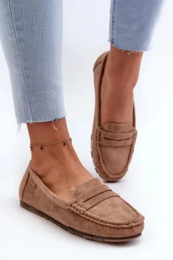 Mokasyny Damskie Eko Zamszowe Big Star NN274930 Memory Foam System Beżowe Damskie Loafersy Damskie|Mokasyny Damskie Zamszowe