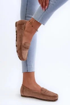 Mokasyny Damskie Eko Zamszowe Big Star NN274930 Memory Foam System Beżowe Damskie Loafersy Damskie|Mokasyny Damskie Zamszowe