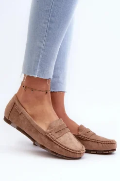 Mokasyny Damskie Eko Zamszowe Big Star NN274930 Memory Foam System Beżowe Damskie Loafersy Damskie|Mokasyny Damskie Zamszowe