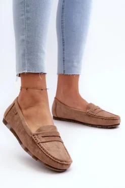 Mokasyny Damskie Eko Zamszowe Big Star NN274930 Memory Foam System Beżowe Damskie Loafersy Damskie|Mokasyny Damskie Zamszowe