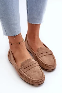 Mokasyny Damskie Eko Zamszowe Big Star NN274930 Memory Foam System Beżowe Damskie Loafersy Damskie|Mokasyny Damskie Zamszowe