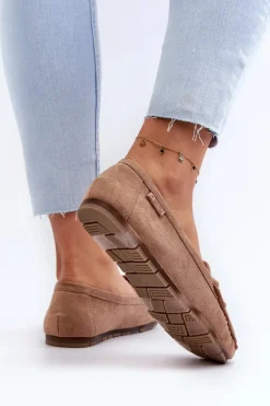 Mokasyny Damskie Eko Zamszowe Big Star NN274930 Memory Foam System Beżowe Damskie Loafersy Damskie|Mokasyny Damskie Zamszowe