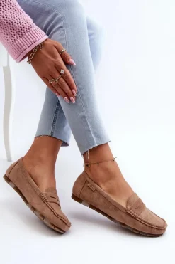 Mokasyny Damskie Eko Zamszowe Big Star NN274930 Memory Foam System Beżowe Damskie Loafersy Damskie|Mokasyny Damskie Zamszowe