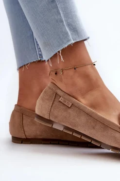 Mokasyny Damskie Eko Zamszowe Big Star NN274930 Memory Foam System Beżowe Damskie Loafersy Damskie|Mokasyny Damskie Zamszowe