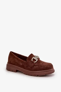 Hot Mokasyny Damskie Eko Zamszowe Z Ozdobą Brązowe Wistera Damskie Mokasyny Damskie Zamszowe