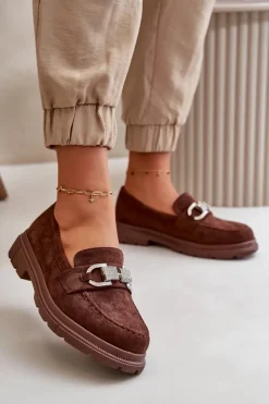 Hot Mokasyny Damskie Eko Zamszowe Z Ozdobą Brązowe Wistera Damskie Mokasyny Damskie Zamszowe