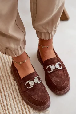 Hot Mokasyny Damskie Eko Zamszowe Z Ozdobą Brązowe Wistera Damskie Mokasyny Damskie Zamszowe