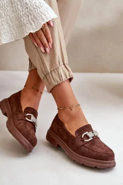 Hot Mokasyny Damskie Eko Zamszowe Z Ozdobą Brązowe Wistera Damskie Mokasyny Damskie Zamszowe