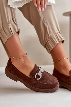 Hot Mokasyny Damskie Eko Zamszowe Z Ozdobą Brązowe Wistera Damskie Mokasyny Damskie Zamszowe