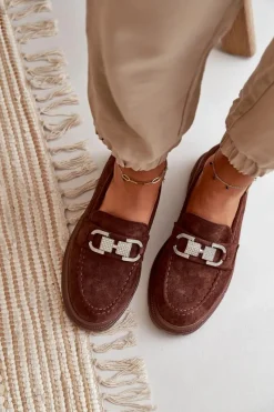 Hot Mokasyny Damskie Eko Zamszowe Z Ozdobą Brązowe Wistera Damskie Mokasyny Damskie Zamszowe