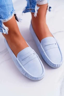Discount Mokasyny Damskie Komfortowe Błękitne Devi Damskie Mokasyny Damskie Skórzane
